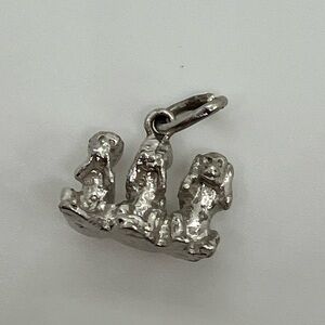Vtg 925 Sterling Silver See No Evil Hear No Evil Monkeys Charm / Pendant